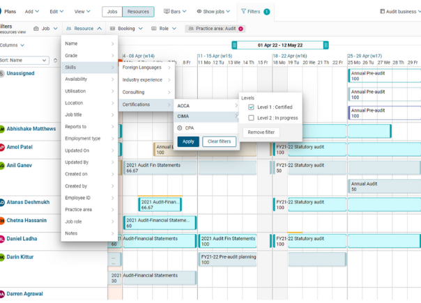 Example of simple dashboard for resource scheduling