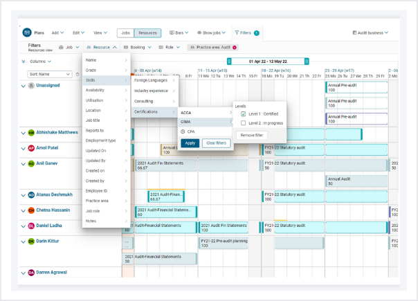 Retain software for resource planning